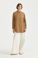 Gömlek Yaka Tencel Tunik - Camel