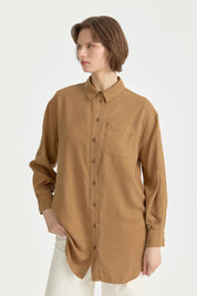 Gömlek Yaka Tencel Tunik - Camel