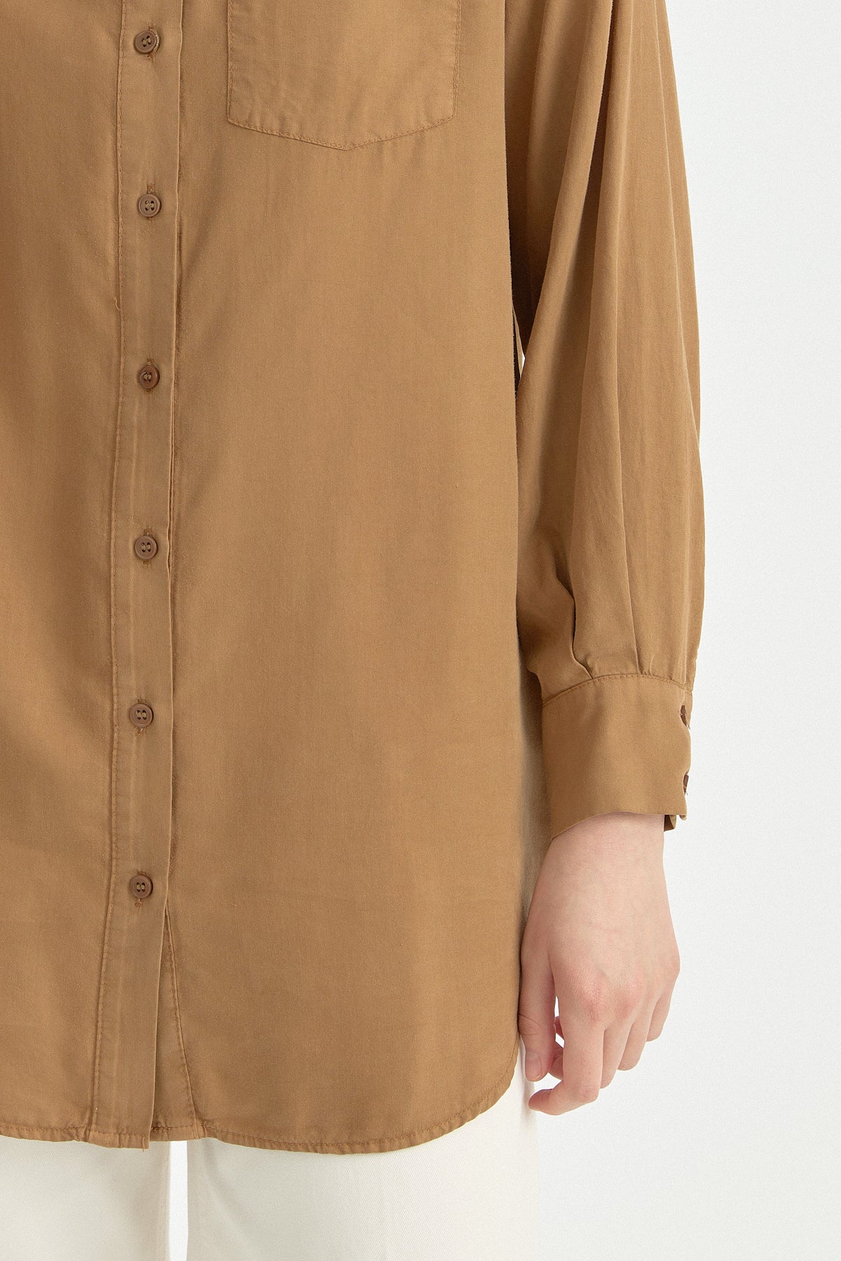 Gömlek Yaka Tencel Tunik - Camel