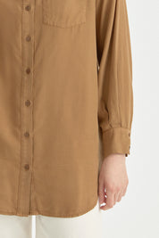 Gömlek Yaka Tencel Tunik - Camel