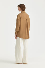 Gömlek Yaka Tencel Tunik - Camel