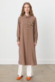Shirt Collar Macrame Modal Tunic - Light Brown