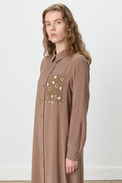 Shirt Collar Macrame Modal Tunic - Light Brown
