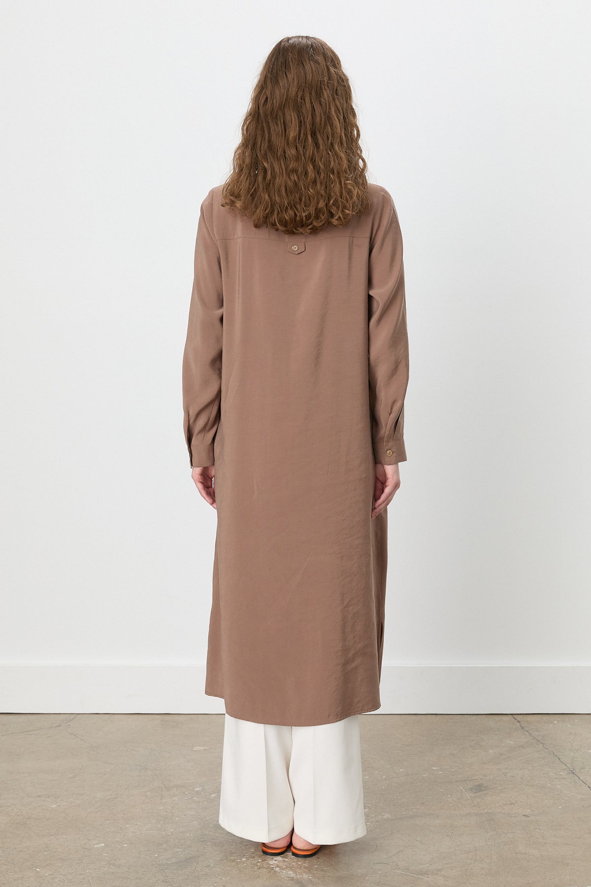 Shirt Collar Macrame Modal Tunic - Light Brown