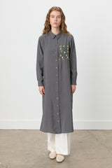Shirt Collar Macrame Modal Tunic - Dark Gray