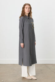 Shirt Collar Macrame Modal Tunic - Dark Gray
