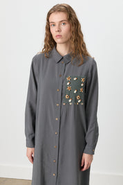 Shirt Collar Macrame Modal Tunic - Dark Gray