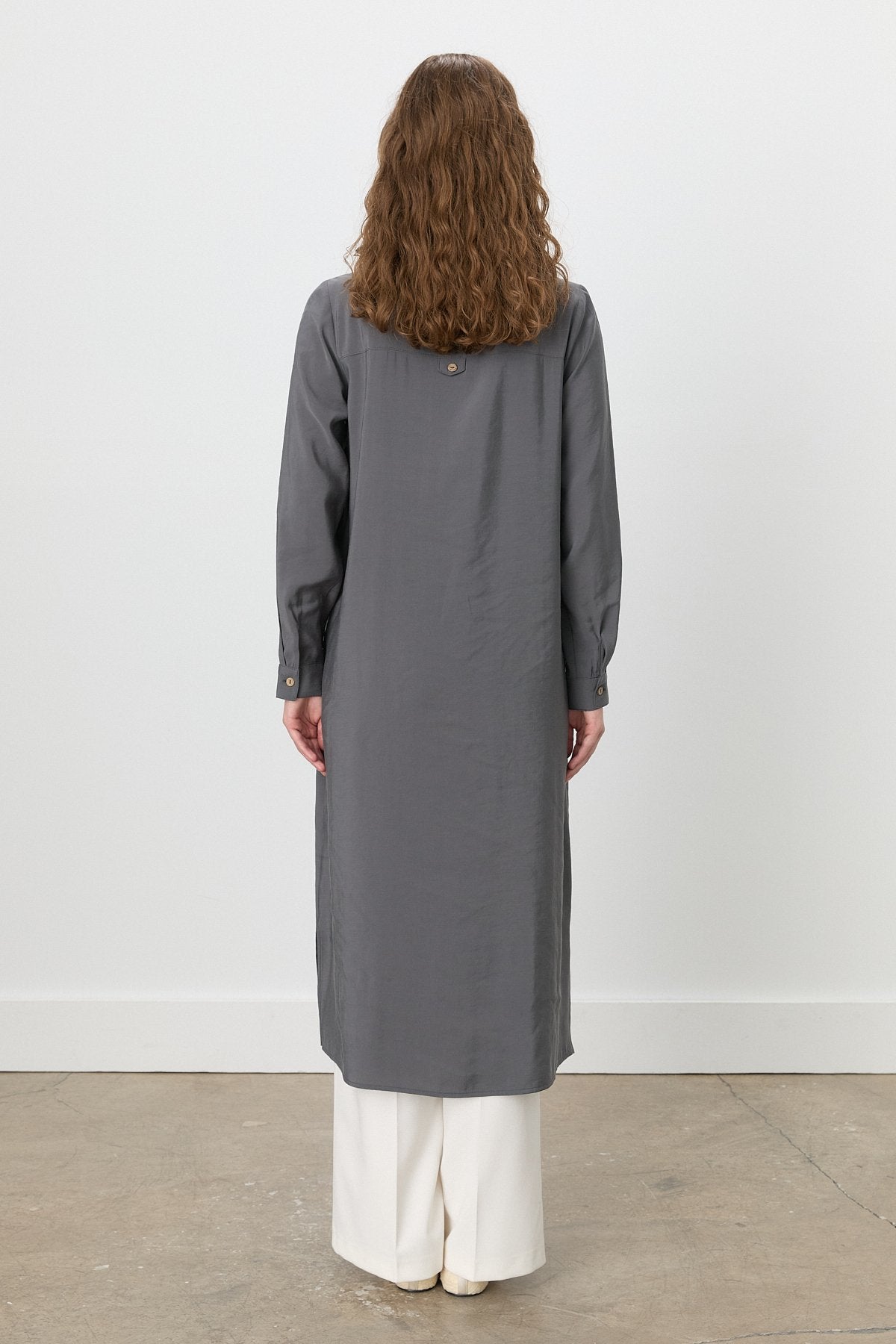 Shirt Collar Macrame Modal Tunic - Dark Gray