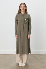 Shirt Collar Macrame Modal Tunic - Khaki