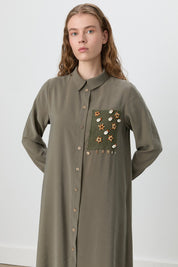 Shirt Collar Macrame Modal Tunic - Khaki