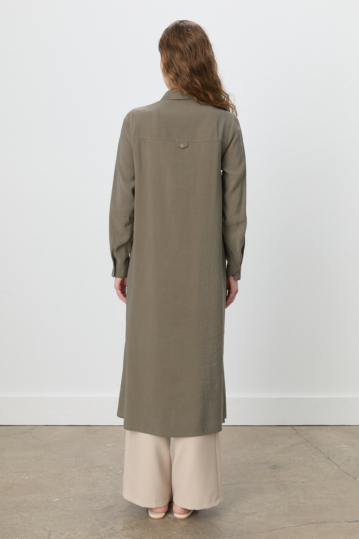 Shirt Collar Macrame Modal Tunic - Khaki