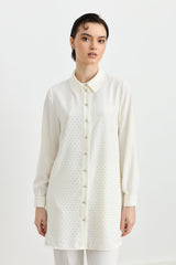 Shirt Collar Embellished Elegant Tunic - Ecru