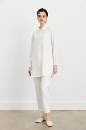 Shirt Collar Embellished Elegant Tunic - Ecru