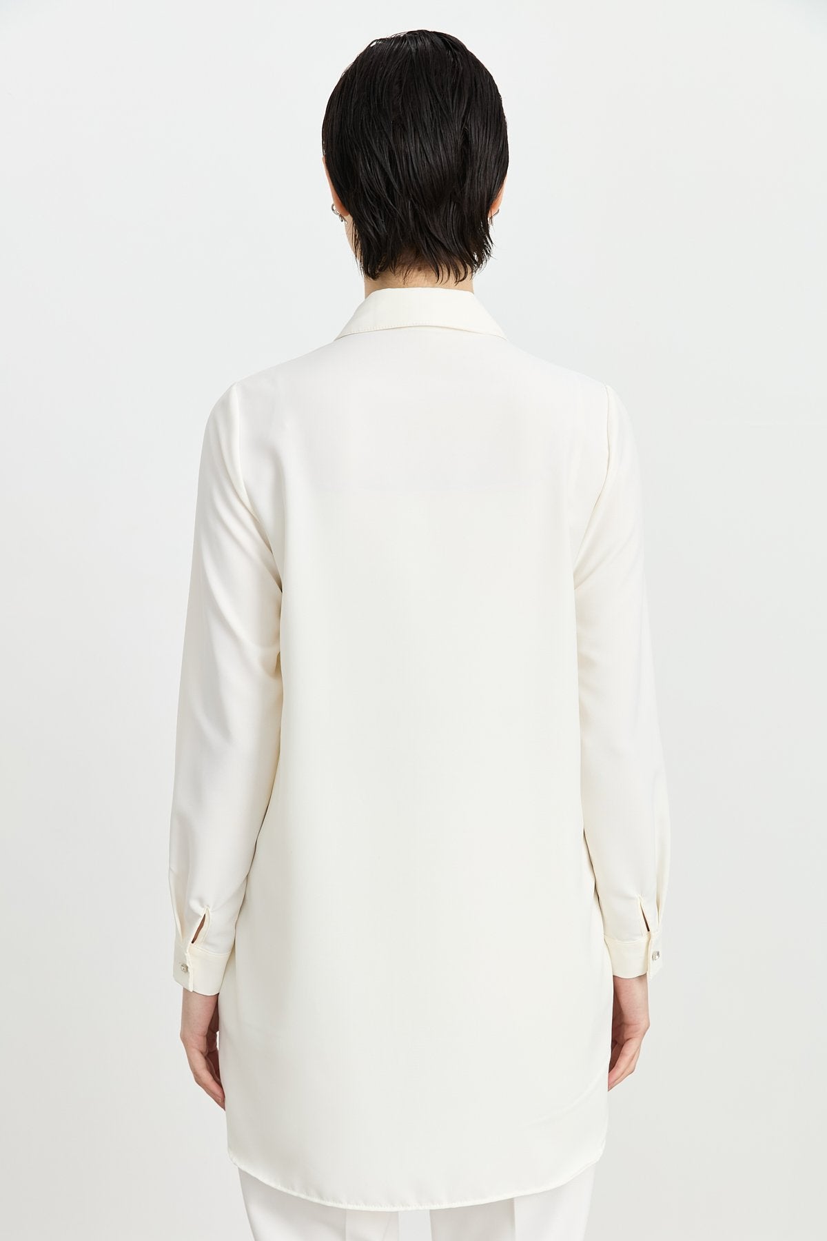 Shirt Collar Embellished Elegant Tunic - Ecru