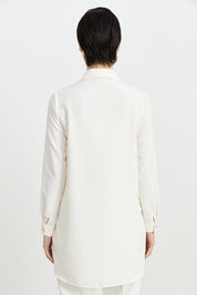 Shirt Collar Embellished Elegant Tunic - Ecru
