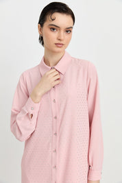 Shirt Collar Embellished Elegant Tunic - Powder Pink
