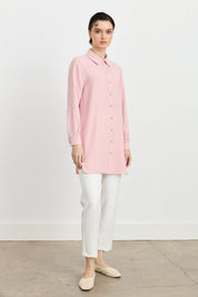 Shirt Collar Embellished Elegant Tunic - Powder Pink