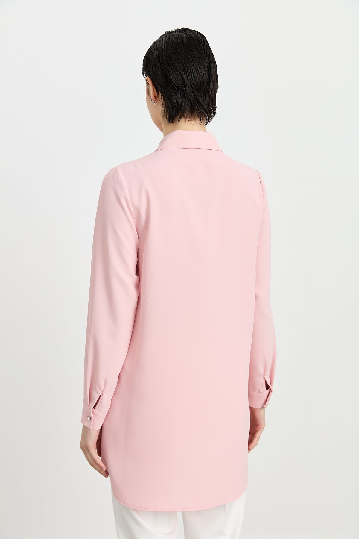 Shirt Collar Embellished Elegant Tunic - Powder Pink