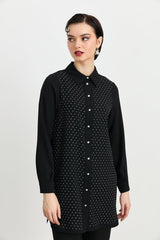 Shirt Collar Embellished Elegant Tunic - Black