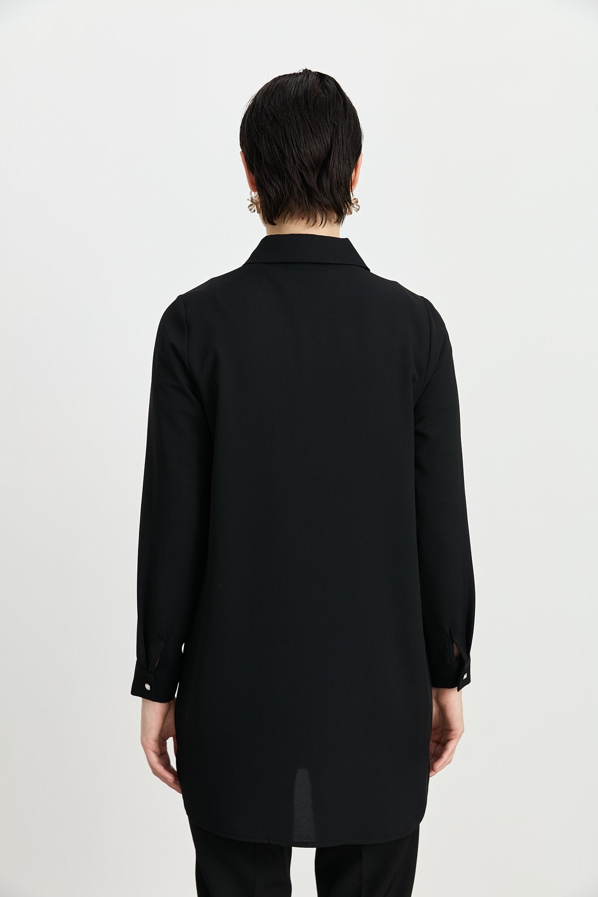 Shirt Collar Embellished Elegant Tunic - Black