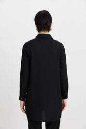 Shirt Collar Embellished Elegant Tunic - Black