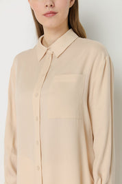 Gömlek Yaka Tencel Basic Tencel Karışım Tunik - Bej