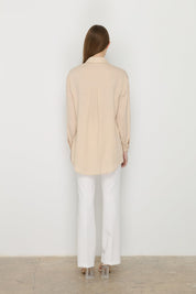 Gömlek Yaka Tencel Basic Tencel Karışım Tunik - Bej