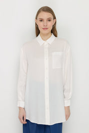 Gömlek Yaka Tencel Basic Tencel Karışım Tunik - Ekru