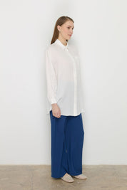 Gömlek Yaka Tencel Basic Tencel Karışım Tunik - Ekru