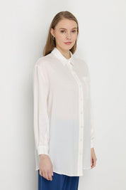 Gömlek Yaka Tencel Basic Tencel Karışım Tunik - Ekru