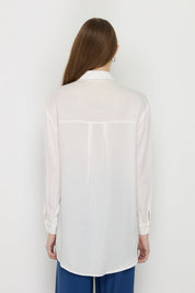 Gömlek Yaka Tencel Basic Tencel Karışım Tunik - Ekru