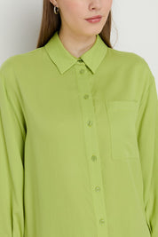 Gömlek Yaka Tencel Basic Tencel Karışım Tunik - Fıstık Yeşili