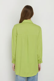 Gömlek Yaka Tencel Basic Tencel Karışım Tunik - Fıstık Yeşili