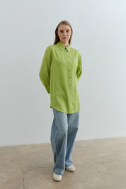 Gömlek Yaka Tencel Basic Tencel Karışım Tunik - Fıstık Yeşili
