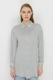 Gömlek Yaka Tencel Basic Tencel Karışım Tunik - Gri