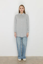 Shirt Collar Tencel Basic Tencel Blend Tunic - Grey