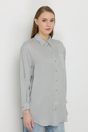 Shirt Collar Tencel Basic Tencel Blend Tunic - Grey