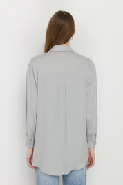 Shirt Collar Tencel Basic Tencel Blend Tunic - Grey