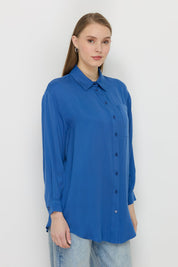 Gömlek Yaka Tencel Basic Tencel Karışım Tunik - İndigo