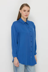 Shirt Collar Tencel Basic Tencel Blend Tunic - Indigo