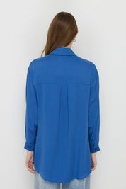 Shirt Collar Tencel Basic Tencel Blend Tunic - Indigo