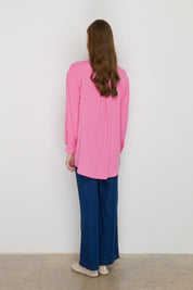 Gömlek Yaka Tencel Basic Tencel Karışım Tunik - Pembe