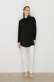 Gömlek Yaka Tencel Basic Tencel Karışım Tunik - Siyah
