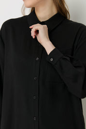 Shirt Collar Tencel Basic Tencel Blend Tunic - Black