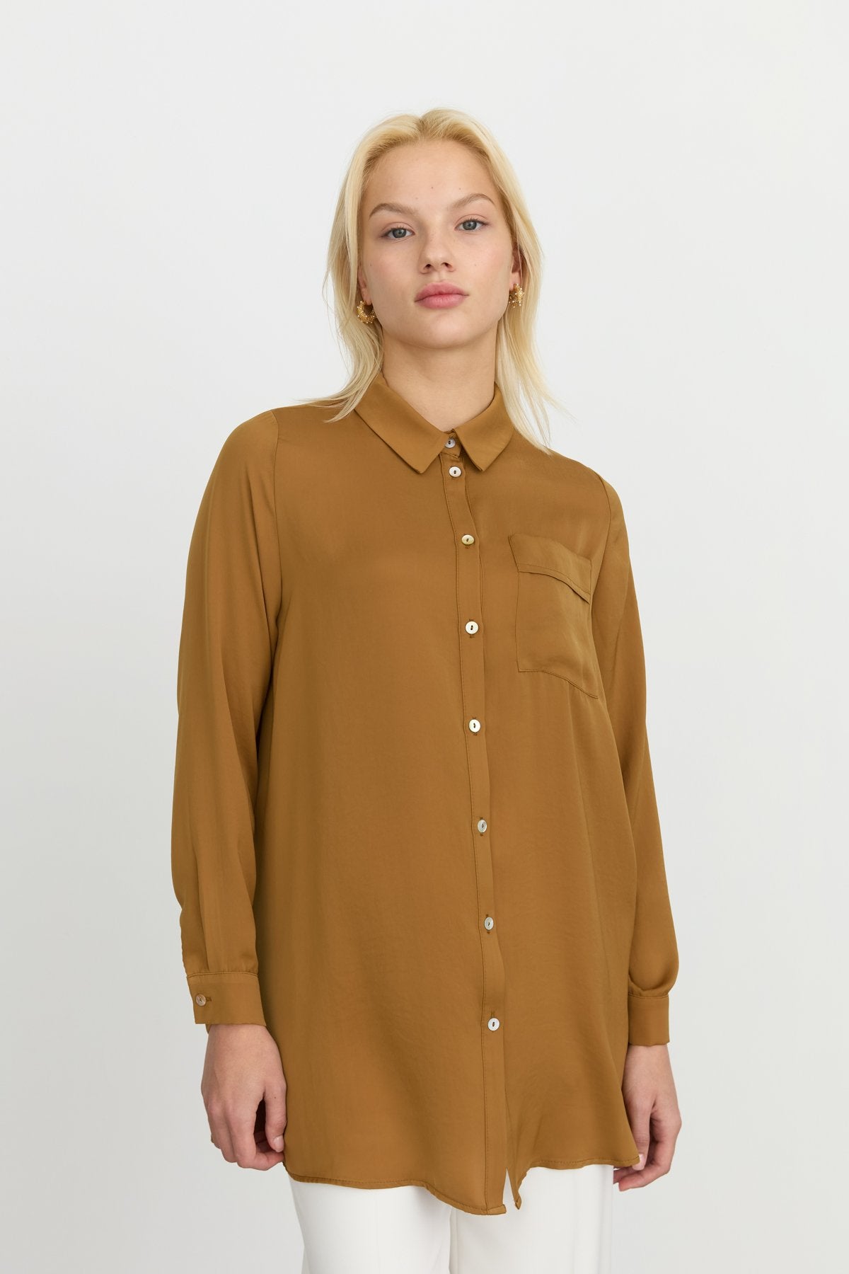 Gömlek Yaka Tunik - Camel