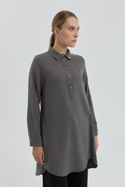 Gömlek Yaka Tunik - Füme