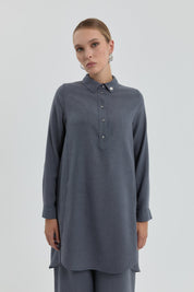 Gömlek Yaka Tunik - Gri