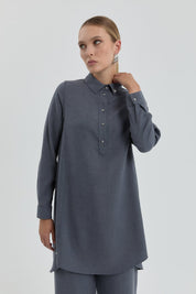 Gömlek Yaka Tunik - Gri