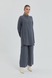 Gömlek Yaka Tunik - Gri