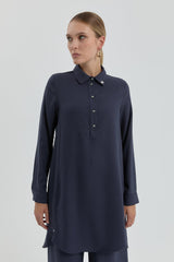 Shirt Collar Tunic - Navy Blue
